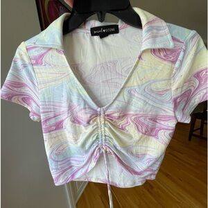 Social Scene size Medium marble scrunched cropped top  ruching swirl Y2K vibe